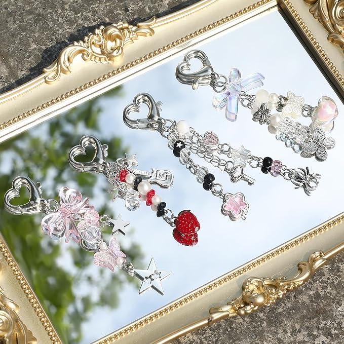 4 PCS Y2K Keychain Cute Keychain Accessories Y2K Phone Charms With Tether Tab Aesthetic Keychains