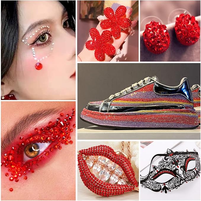 Beadsland Flatback Rhinestones Bulk,14400pcs Red Rhinestones for Nails Crafts Clothes DIY Decoration, Light Siam, SS12,3.0-3.2mm