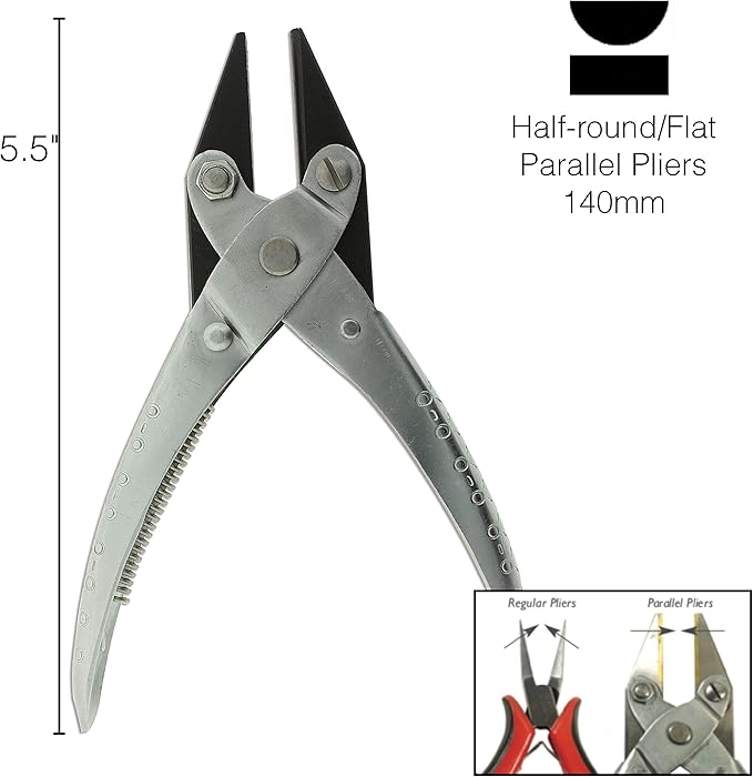 The Beadsmith Half Round/Flat Nose Parallel Pliers, 5.5 inches (140mm) Steel tool for jewelry making, with spring