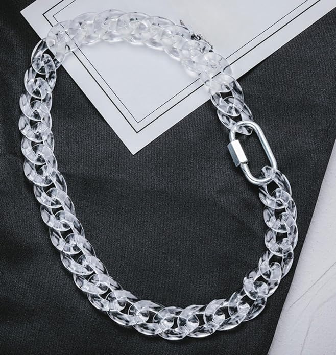 Punk Acrylic Colorful Leopard Print Clear Chain Necklace Rainbow Thick Paper Clip Necklace for Women Men Gift Hip Hop Geometric Bar Jewelry