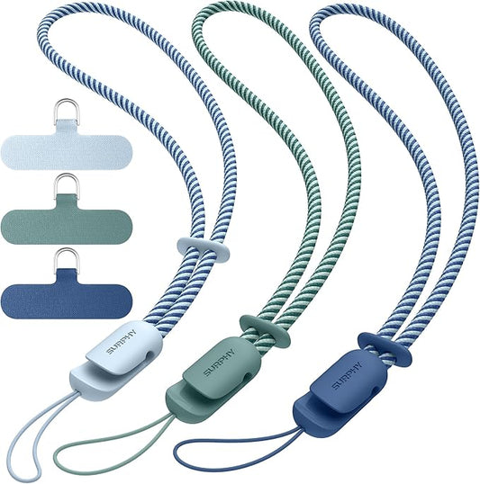 SURPHY 3 Pack Phone Wrist Strap with CellPhone Tether Tab, Cellphone Lanyard, Phone Strap with 2-Color Braided, Wrist Lanyard