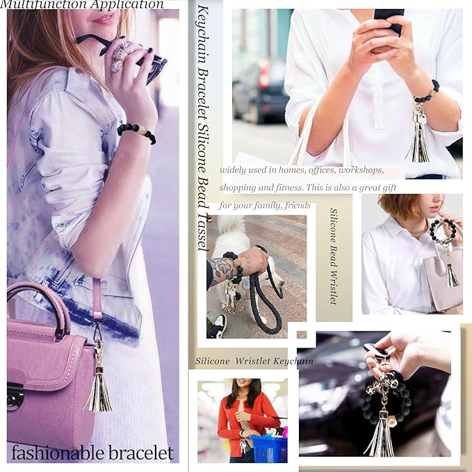 BIHRTC Key Ring Bracelet Car Keychain Holder Wristlet Silicone Women Beaded Bangle Chains