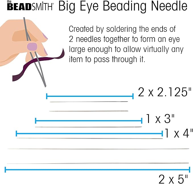 The Beadsmith Big Eye Beading Needles, Assortment Pack, 6 per Card, Sharp Points, Use for General Sewing, Weaving and Embroidery, Very Easy to Thread