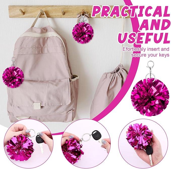 24 Pcs Cheer Pom Pom Keychain Cheerleader Gift Cheering Keyring Camp Team Gift