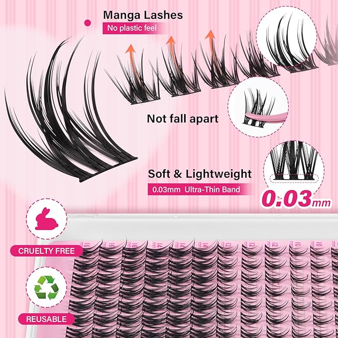 PRO LASHBEAUTY Lash Clusters, Eyelash Clusters 8-18 Mixed Cluster Eyelash Extensions Mixed Lash Extension Reusable Soft & Comfortable (Dewy,8-18mix)