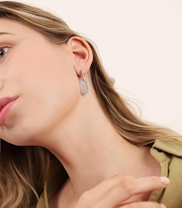 OZEL 14K Gold & Silver Plated Paperclip Chain Earrings with Cubic Zirconia – Dangle, Hoop, Huggie, Stud Styles – Women’s Fashion Jewelry Gift