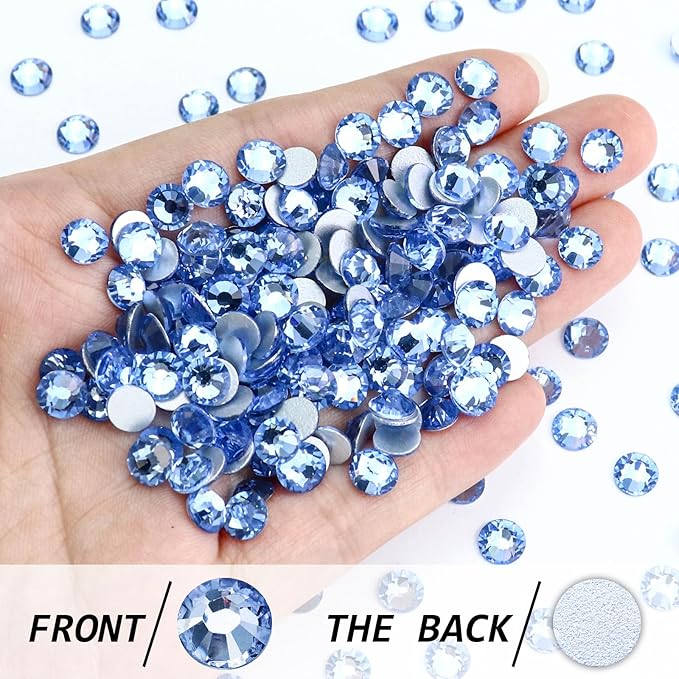 1440PCS SS6 Crystal Glass Flatback Rhinestones, Round Flat Back Crystal Gems for Nail Art and Craft Clothes, Glue Fix Diamond Stones Light Blue (1.9-2.0mm)