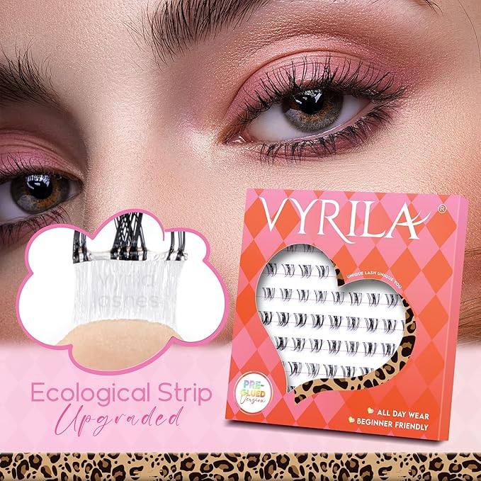 VYRILA Self Adhesive Bottom Lashes, Pre Glued No Glue Lower Lash Clusters, Ultra Thin Invisible Band, Natural Wispy Under Lash Extensions, Easy Apply for Beginners(PG-ZE93-6-7mm)