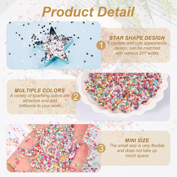 uxcell 1.94oz(55g) Star Glitter Confetti, 3mm Art Craft Glitter Holographic Sequins Table Confetti Laser Sequins for Crafts DIY Nail and Party Wedding Festival Decoration, Rose Red
