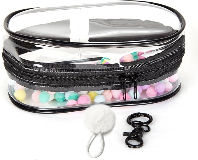 CHICHO Clear Figure Display Bag with White Hairball Keychain, Portable Doll Storage Bag Hanging Blind Box Organizer Zipper Closure