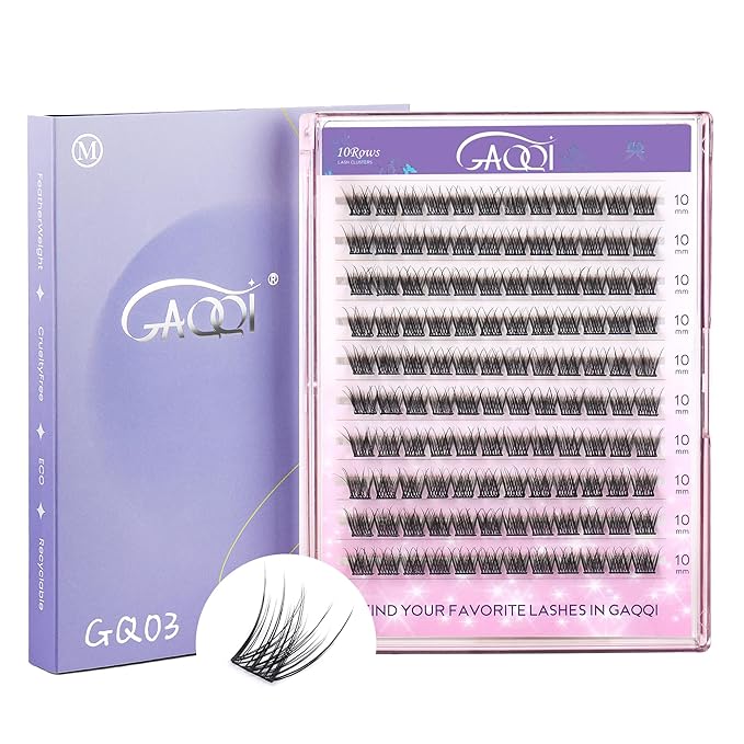 GAQQI Lash Clusters, Eyelash Clusters 120PCS D Curl Individual Lashes, Wispy Cluster Eyelash Extension 10mm Only, Natural Looking Cluster Lashes （GQ03, D Curl, 10mm)