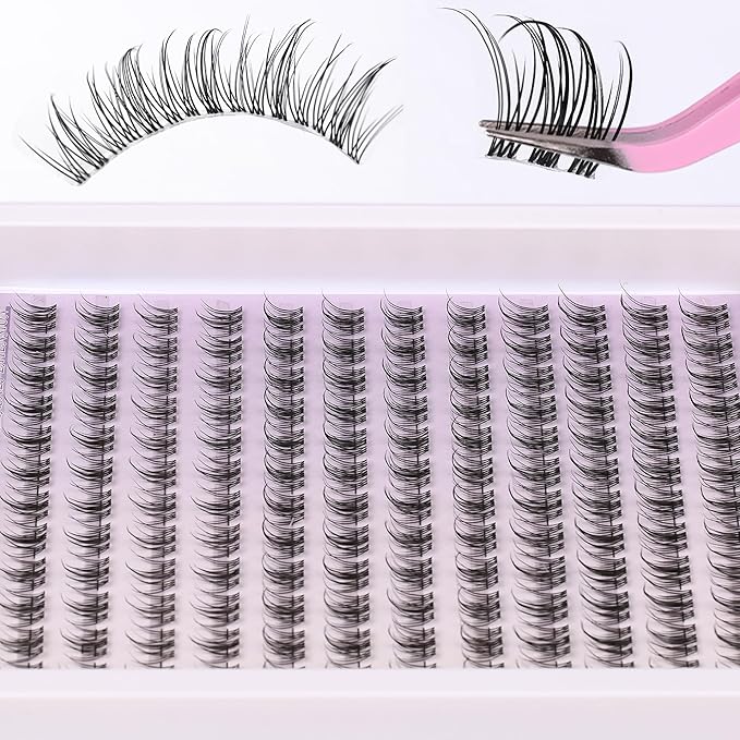 Himirell Natural Lash Clusters Kit Wispy Lash Invisible Clear Band Cluster Eyelash Extensions Kit 8-16mm Individual Lashes Extension D Curl Eyelash Clusters with Anime Clusters