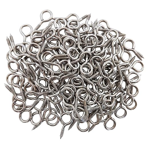 60pc Silver Zinc Plated Metal Cup Hooks, 1.03 Inch Eye Shape Screw Hooks