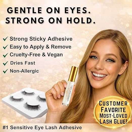 2 in 1 Clear Eyelash Glue with BIOTIN; Sensitive Eyes Safe ; Strong Hold Brush On Cluster Lash Glue, False Eyelash Extensions Strip Lash Adhesive, Latex Free Vegan Cruelty Free Waterproof