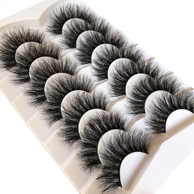 Pooplunch False Eyelashes Dramatic Volume 20MM Long Faux Mink Lashes 7 Pairs Pack 8D Thick Soft Fake Eye Lashes Strips Multipack