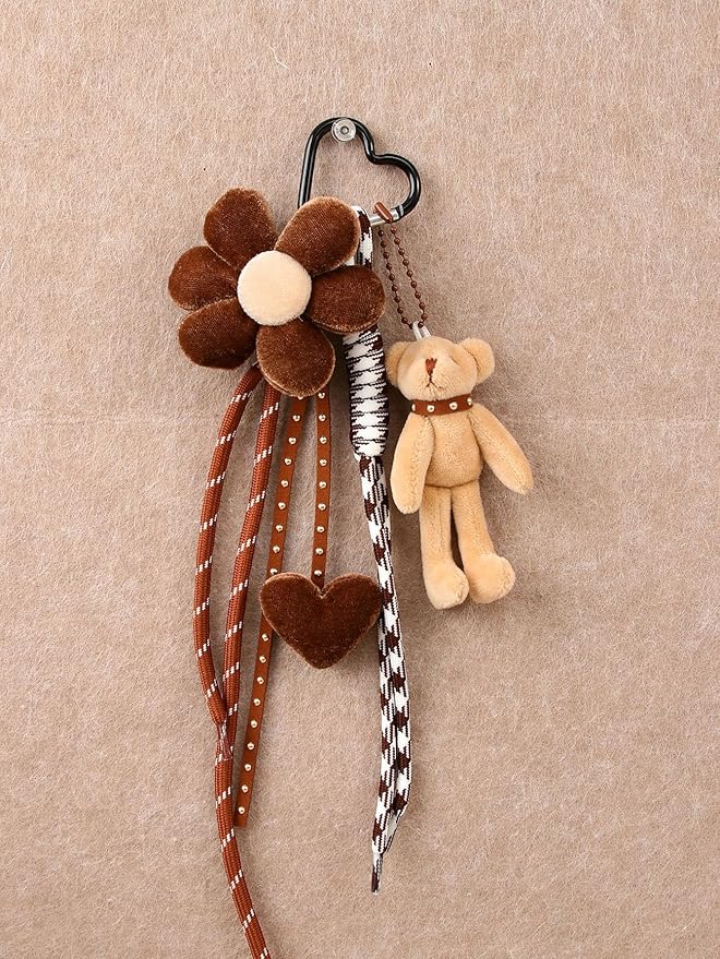 Kawaii Plush Keychain Purse Charms Cute Brown Bag Charms for Women Handbags