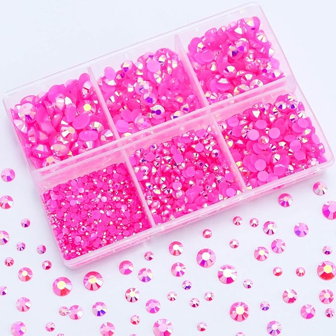 3000PCS Resin Flatback Rhinestone, 2mm 3mm 4mm 5mm 6mm Hot Pink AB Flatback Jelly Resin Rhinestones for Tumblers, Mugs, Bottles, Craft Decoration, Loose Bling Glitter Gem Stone, Rose AB