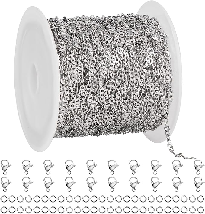 UMAOKANG 32.8 Feet Stainless Steel Jewelry Making Chains Delicate Singapore Link Chain Women Necklace DIY