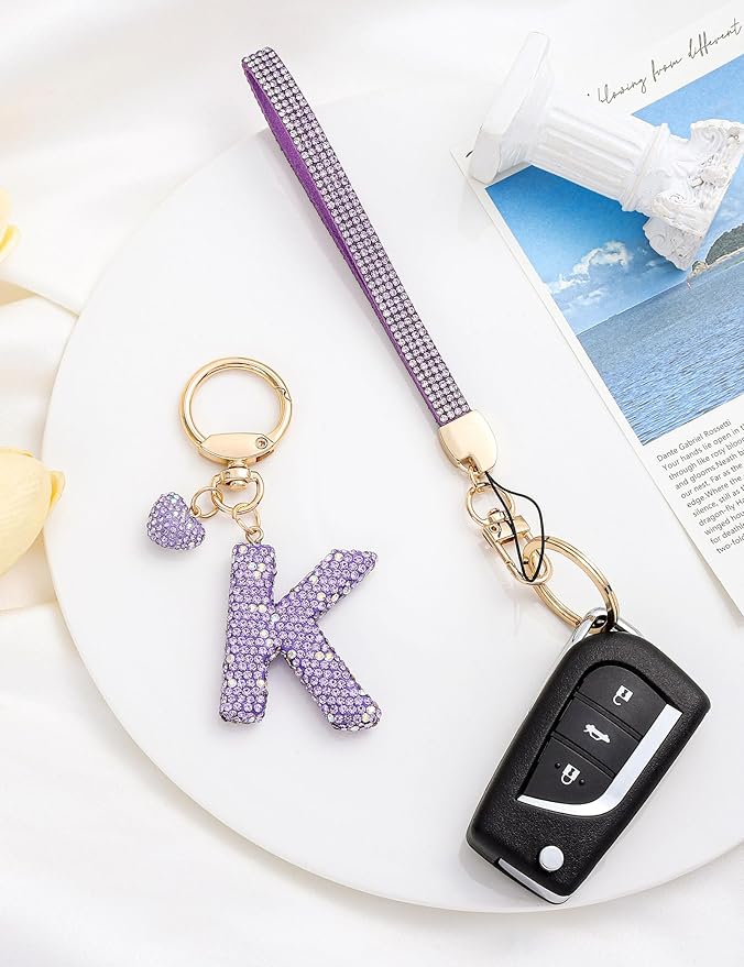 Initial Keychain for Women Girls,Bling Letter Key chain Initial with Heart,Pink Keychain Charms for Backpack Handbag