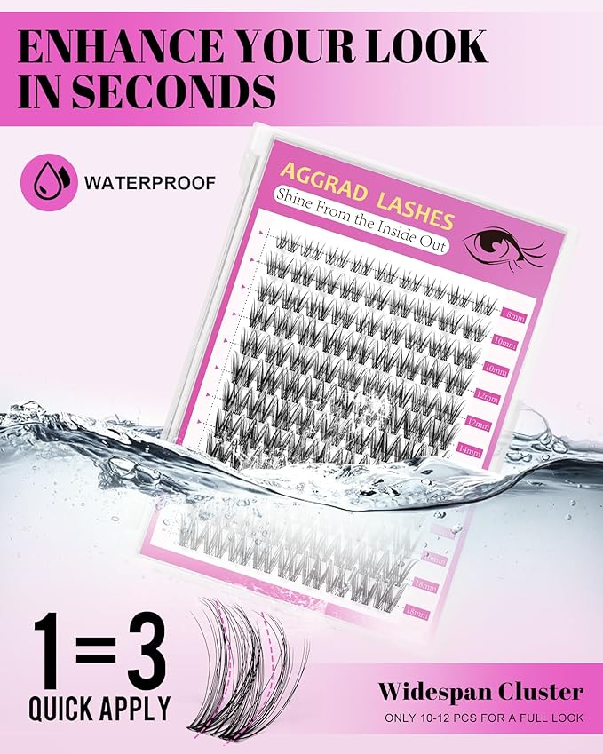 Magic Lash Clusters Kit 8-18mm Volume Wispy Fluffy Eyelashes Cluster Extension Kit D Curl Individual DIY Fake Lashes Extension Kit with Lash Bond and Seal Waterproof False Eyelashes Clusters Kit
