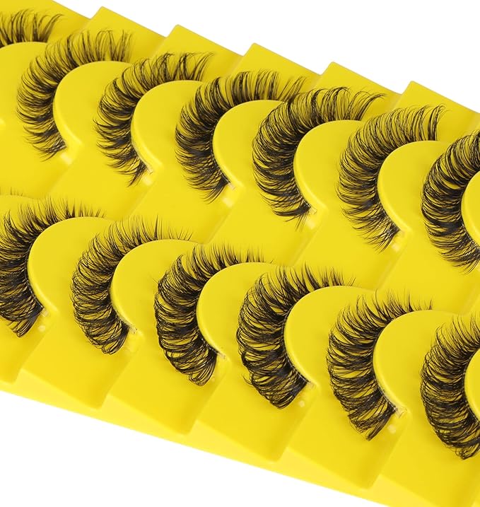 False Eyelashes Natural Russian Strip Lashes Wispy Cat Eye Mink Lashes 3D D Curl Fake Eyelashes Lightweight Transparent Band Handmade Reusable Lashes Pack