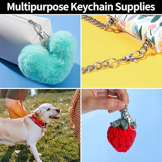 LEOBRO 480PCS Lobster Claw Clasps and Key Rings, Keychain Making Kit - 240PCS Keychain Clips and 240PCS Key Chain Ring, for Key Chains, Crafts, Lanyard, Key, Jewelry Making