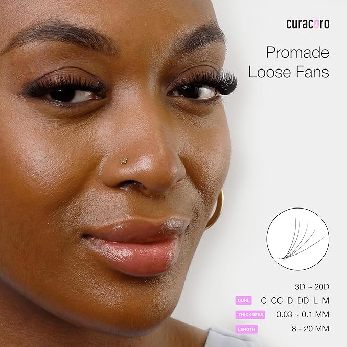 Curacoro Promade 500 Fans 16D-0.03 D Curl 19mm Length Handmade Volume Lash Fans for Long-Lasting Eyelash Extension