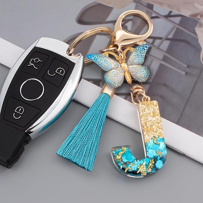 Suweibuke Cute Pink Key Chains for Women Girls, Initial Letter Keychains with Tassel, Charms for Key Purse Handbags Backpacks