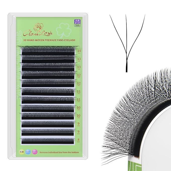 GLAMLASH W Eyelash Extensions 3D Volume Premade Fan Natural Soft Matte Lash Professional Salon Supplies (3D,0.07,LU,8-15mm)