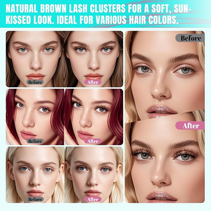 Brown Lash Clusters Kit 320Pcs 80D DIY Individual Lashes Extension Kit Lash Bond and Seal Lash Remover for Eyelashes Extensions Lash Applicator Tool for False Eyelash Cluster Kit at Home(D-Mix10-16mm)