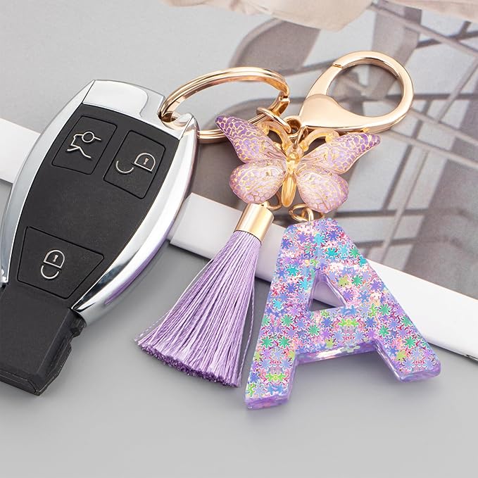 Suweibuke Cute Pink Key Chains for Women Girls, Initial Letter Keychains with Tassel, Charms for Key Purse Handbags Backpacks