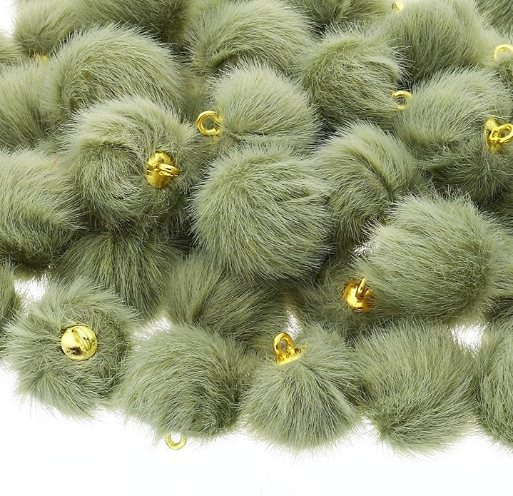 PATIKIL 50pcs Pom Poms Charm, Pompoms Charm Craft Pom Poms Pendants Balls Small Fluffy Tassel Bulk for Crafts Jewelry Making
