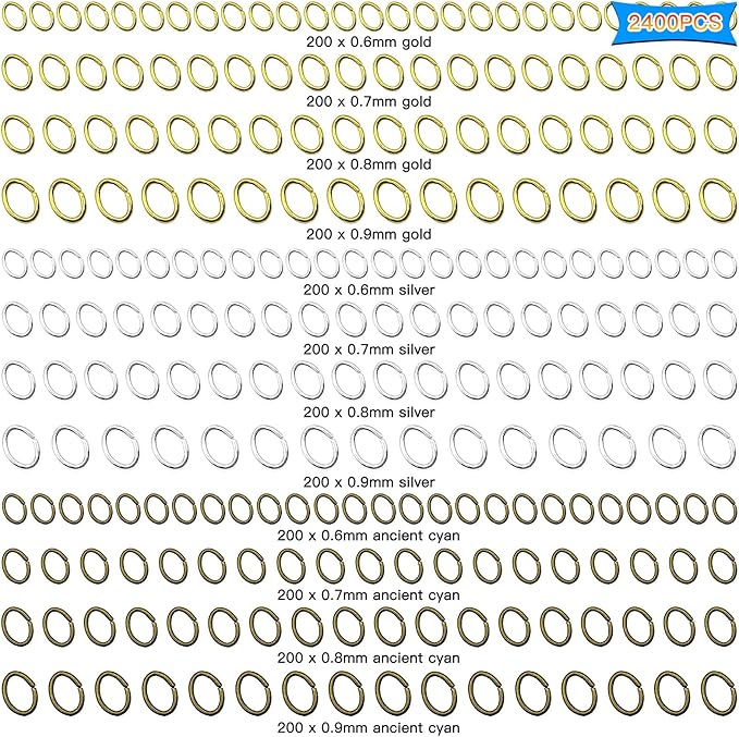 2400pcs Stainless Steel Oval Jump Rings - Oval Connector Rings for Jewelry Making - Earring, Bracelet, Necklace DIY (4 Sizes/3 Colors)