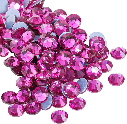 Beadsland Hotfix Rhinestones, 288pcs Crystal Rhinestones for Crafts Clothes DIY Decoration, Fuchsia, SS34, 7.0-7.3mm