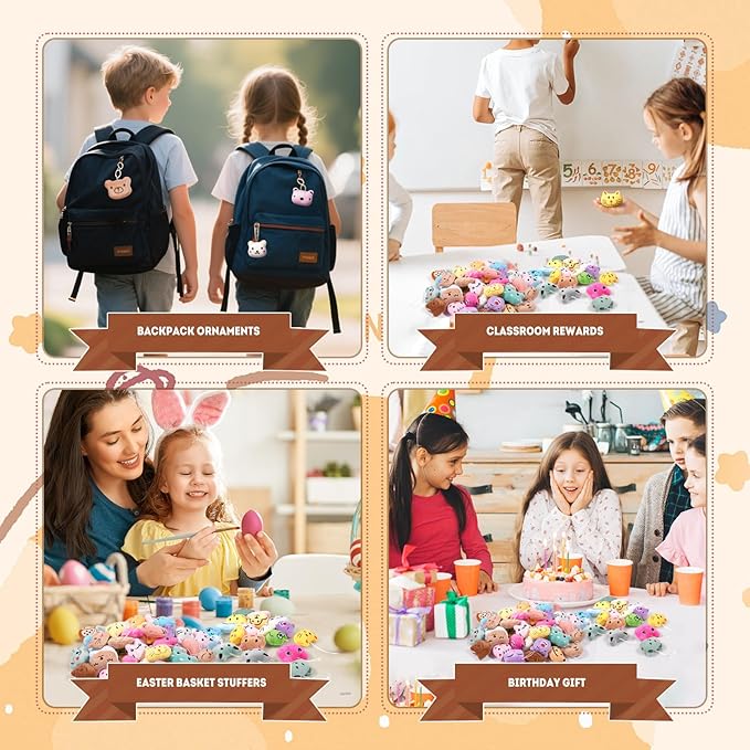 VISATOR 50pcs Mini Stuffed Animals Keychains– Small Plush Toys Bulk for Claw Machine Prizes, Christmas Party Favors for Kids, Classroom Rewards, Carnival Gifts, Goodie Bags, Easter & Birthday Gifts