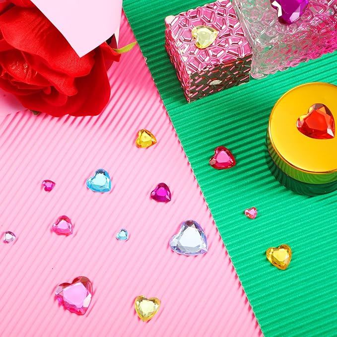 Chuangdi 516 Pcs Acrylic Rhinestone Crystal Gems Rhinestone Flat Back 18mm/12mm/10mm/6mm for Valentine's Day Wedding Decoration DIY Clothes Shoes Jewelry Making Crafts(Multicolor,Heart)