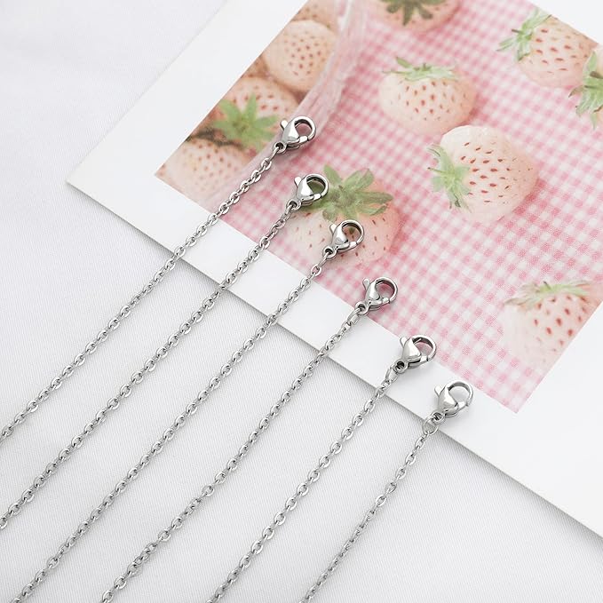 24 Pcs 24" 2mm Necklace Chains Stainless Steel Link Cable Chain Necklace Lobster Clasp Bulk for DIY Jewelry Making Supplies Accessories