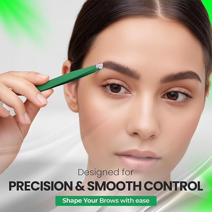 Stainless Steel Mini Slant Tweezer - Professional Precision Eyebrow Tweezers for Women & Men, Rust-Proof Travel Grooming Tool for Facial Hair Removal, Chin Hair & Ingrowns (Matte Forest Green)