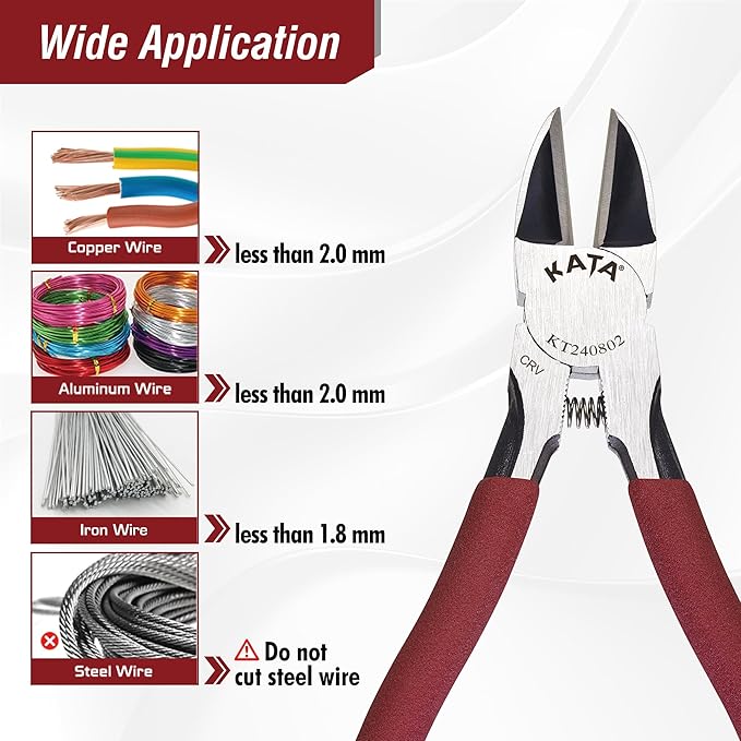 KATA Wire Cutters Plier for Crafting - Heavy Duty 6 Inch Flush Side Cutter Metal Cutting Tool with Safety Cap - Sharp Snips For Zip Tie, Jewelry, Floral, Artificial Flowers, Chicken Wire, Electrical