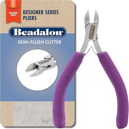 Beadalon Designer Series Semi-Flush Cutter, Purple Vinyl-Free Grips, Stainless Steel, Box Joint, Double Leaf Springs, 4.75 in