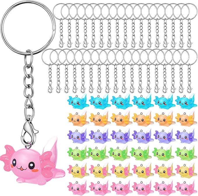 Liliful 36 Pcs Axolotl Keychains Resin Axolotl Party Supplies Mini Animal Key Chains Kawaii Salamander 3D Figurine Pendant