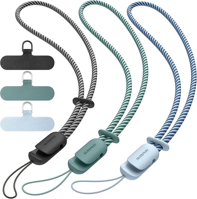 SURPHY 3 Pack Phone Wrist Strap with CellPhone Tether Tab, Cellphone Lanyard, Phone Strap with 2-Color Braided, Wrist Lanyard