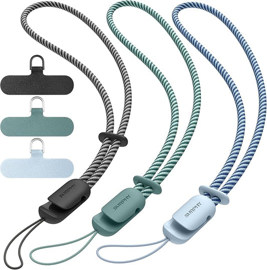 SURPHY 3 Pack Phone Wrist Strap with CellPhone Tether Tab, Cellphone Lanyard, Phone Strap with 2-Color Braided, Wrist Lanyard