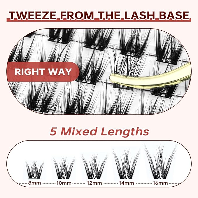 JOLIETIFY Lash Extension Kit, Medium Dense, 8-16mm, DIY Faux Mink Cluster Lashes, Waterproof Bond & Seal, Reusable Individual Lashes, Lash Tweezers, Eyelash Remover, Soft & Fluffy, for Beginners