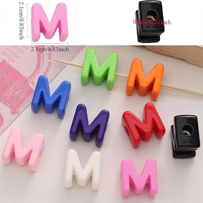 40 PCS Letter Beads 3D Acrylic 21mm x 21mm M Loose for Jewelry Making Key Chains Bracelet Necklaces Keychain Phone Bag Chain (Mixed Color M)