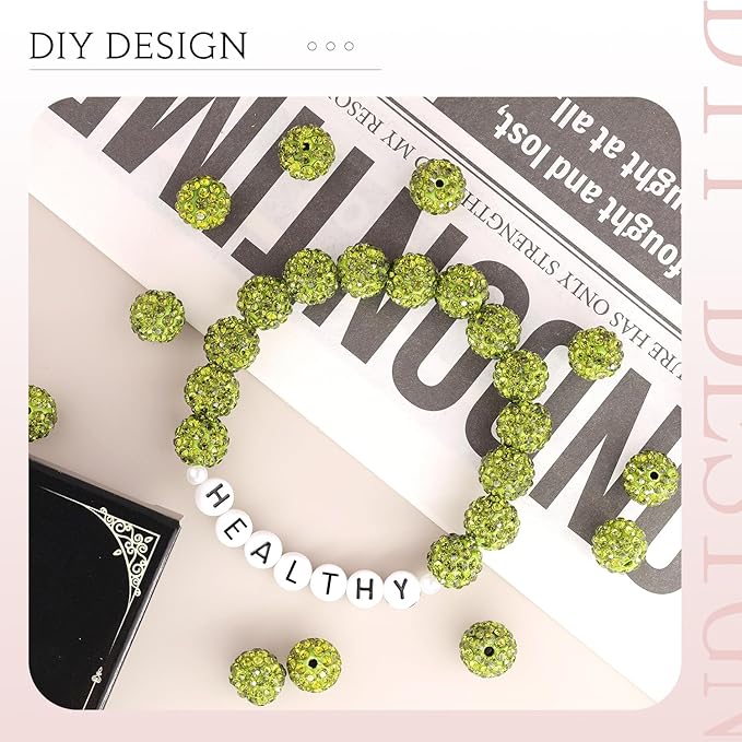 200 Pcs Olivine Rhinestone Beads for Jewelry Making, Sparkle Crystal Clay Christmas for Bracelet Baseball Necklace Earring Crafting and DIY, Shiny Round Shamballa Disco Ball Beads Bulk