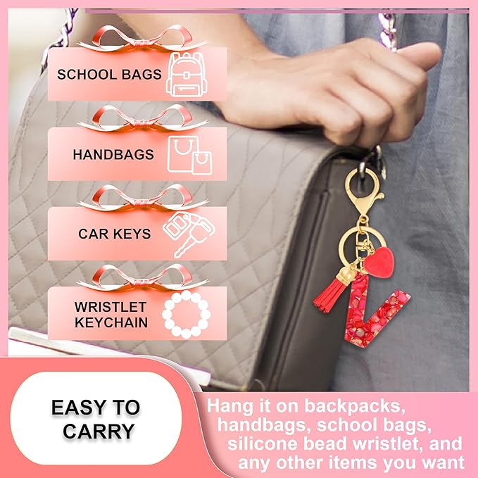 Initial Keychains for Women with Cute Heart Resin - Alphabet Letter Keychain for Bag, Backpacks, Purse or Car key