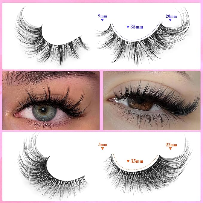 Cat Eye Lashes Fairy Eyelashes Wispy Full False Eyelashes Fox Strip Fake Eyelashes 5 Styles Mixed Fuzzy Mink Lashes with Long Tail Eye Lashes Pack 5 Pairs