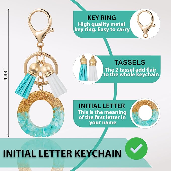 Initial Letter Keychain Cute Resin with 2 PU Tassel, Letter Keychain for Backpack Charms, Initial Keychains for Women