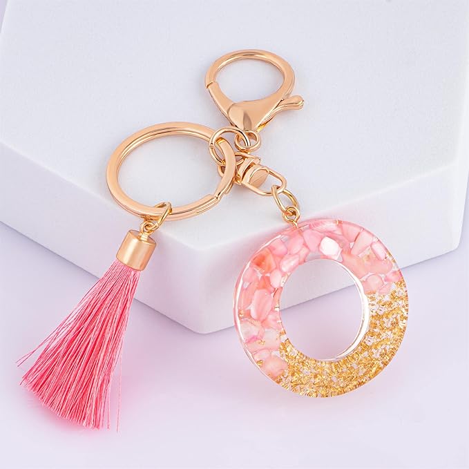 Suweibuke Cute Pink Key Chains for Women Girls, Initial Letter Keychains with Tassel, Charms for Key Purse Handbags Backpacks